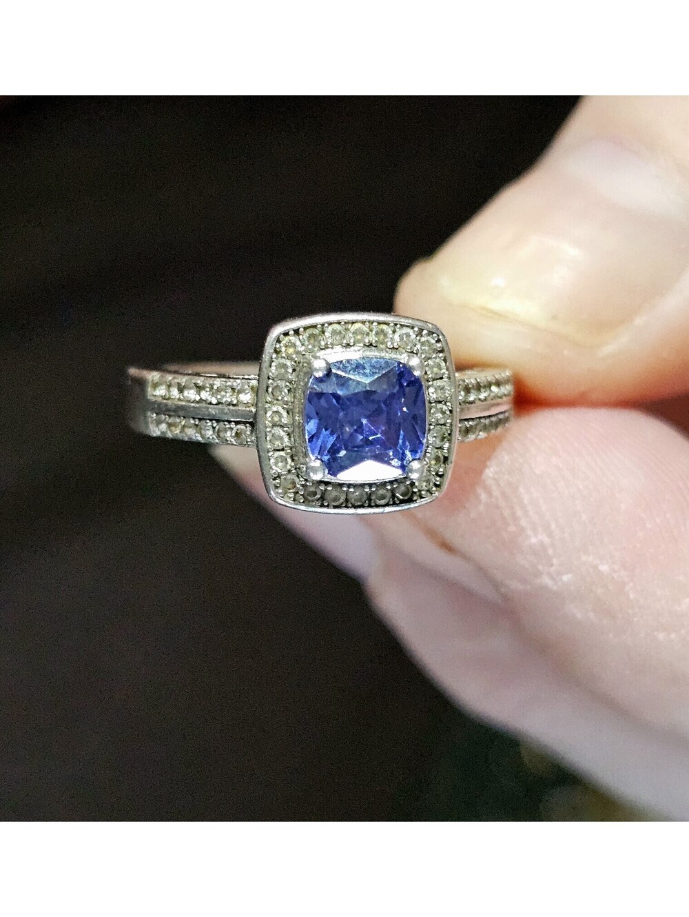 Sterling Silver Tanzanite Ring Halo CZ Size 7 Mexico